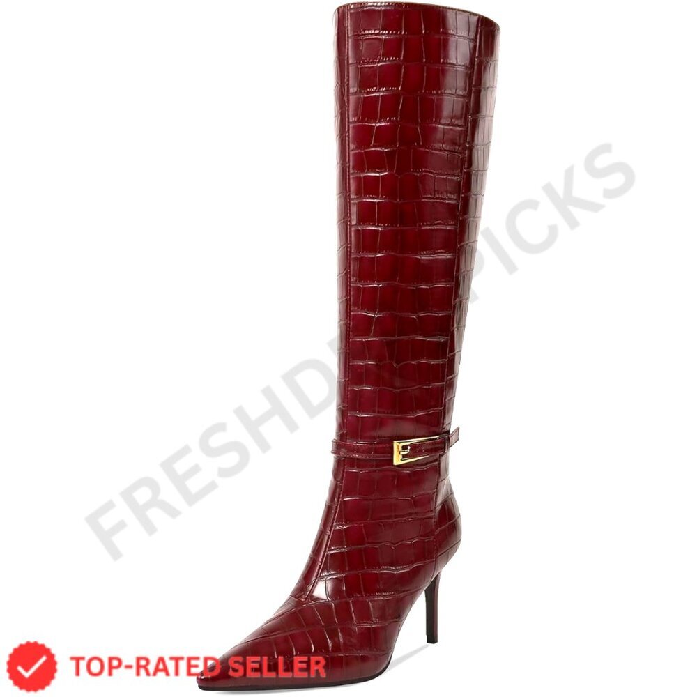 Brand New COMJUY Boots 6 Red Croc Stiletto Heels